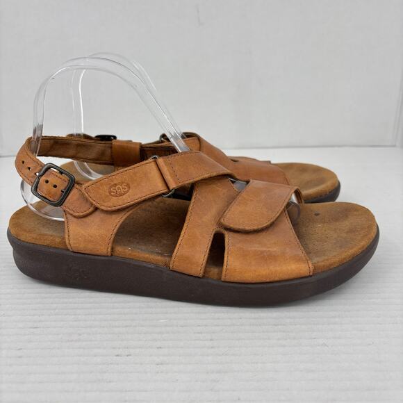 SAS Huggy Sandals Womens Size 11 Wide Carmel Brown Leather Adjustable Straps - Picture 2 of 10